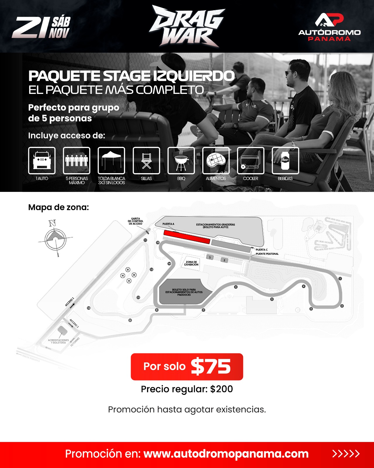 PAQUETE STAGE IZQUIERDO | DRAG WAR EXCLUSIVO LLANTAS DE CALLE | SÁBADO 21 NOVIEMBRE